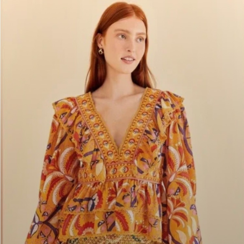 Yellow palms party ruffle blouse